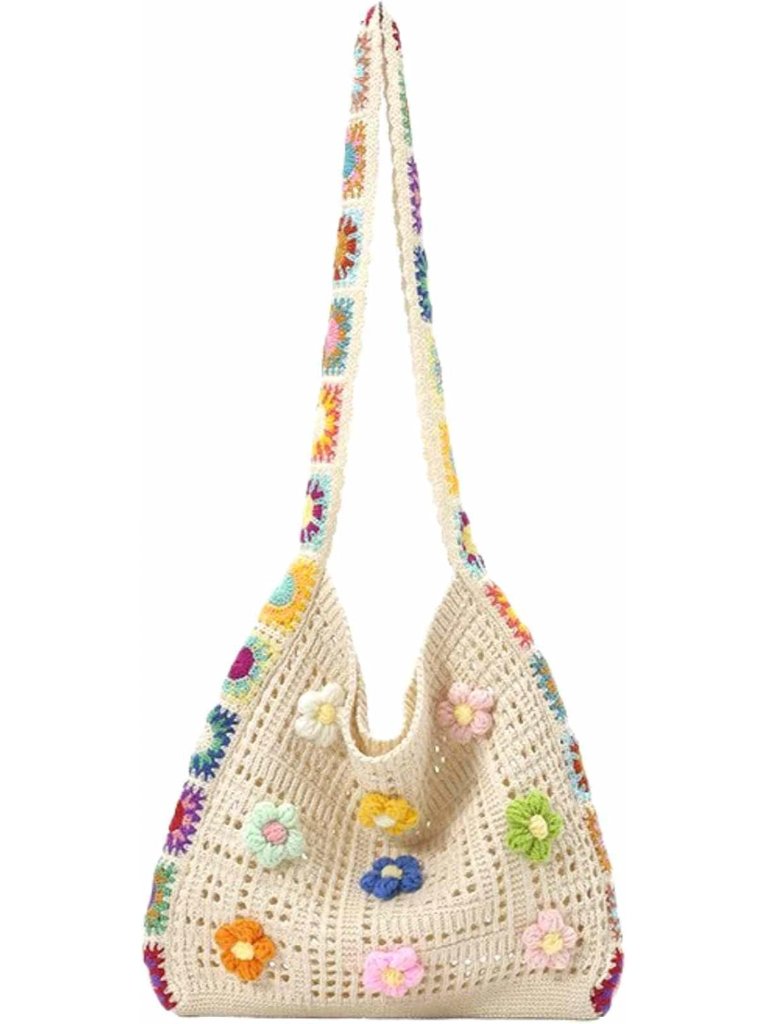 Cute Knit Beach Bag For Women, Small Boho Tote Bag, Summer Aesthetic Embroidered